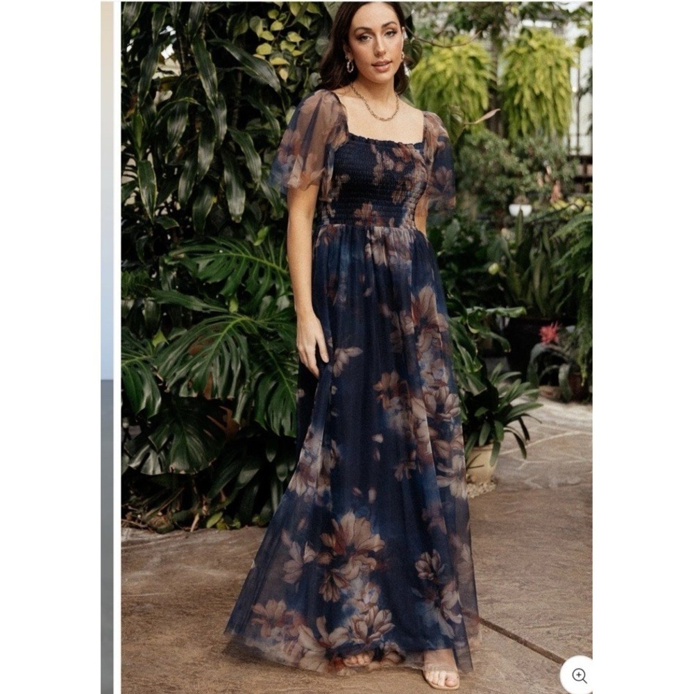 Baltic Born Cassandra‎ Tulle Maxi Dress Dark Blue Floral SZ xl Ethereal Romantic - Picture 2 of 16